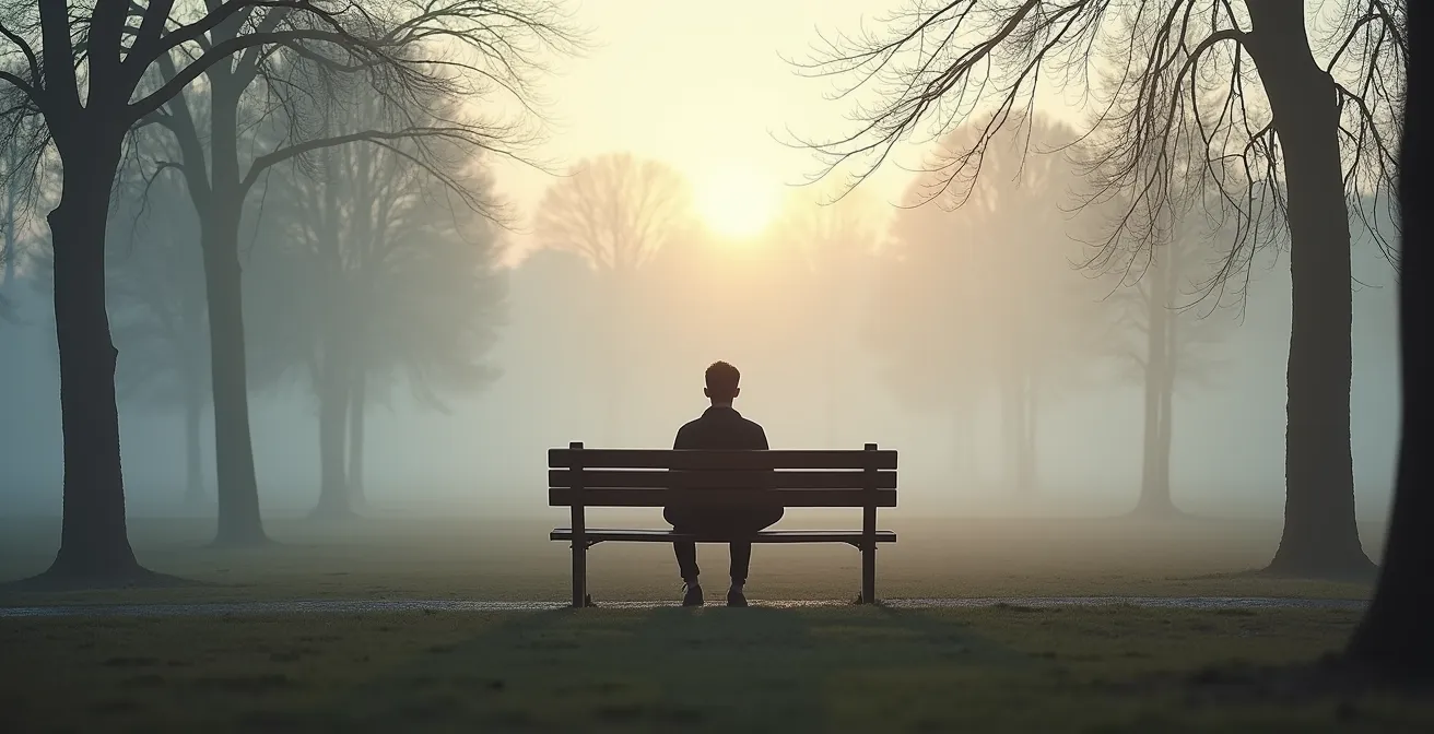 Person praktiziert Achtsamkeit in ruhiger deutscher Parkumgebung