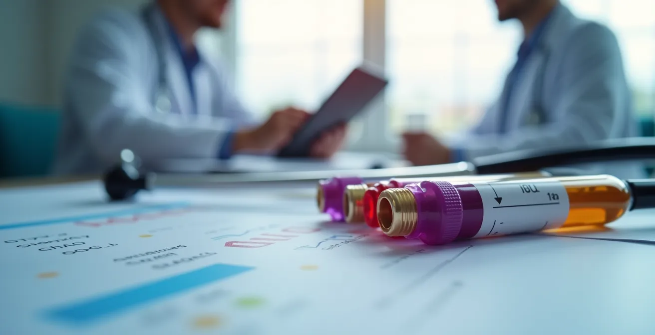 Arzt und Patient besprechen Laborwerte in einer modernen Praxis in Deutschland