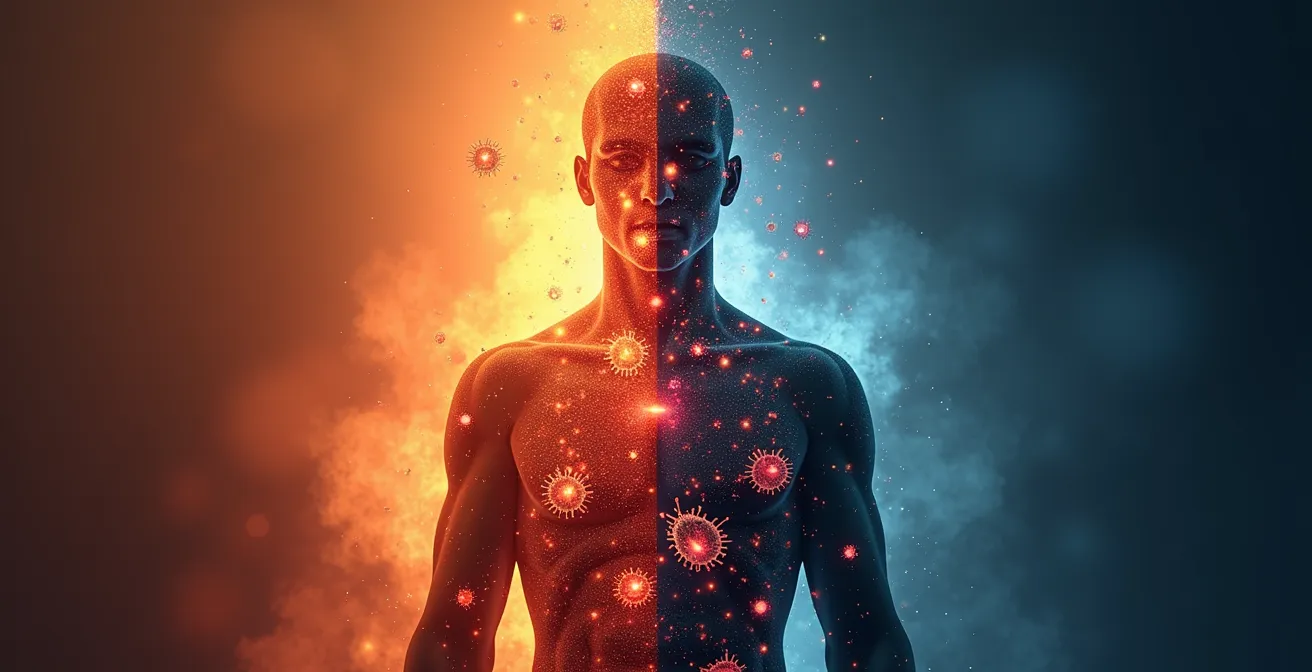 Symbolische Darstellung eines geschwächten Immunsystems durch chronischen Stress