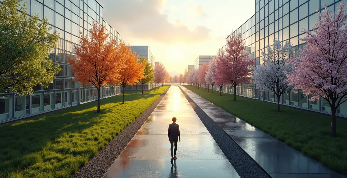 Visualisierung einer Leistungskurve über das deutsche Geschäftsjahr mit markierten Peak-Phasen