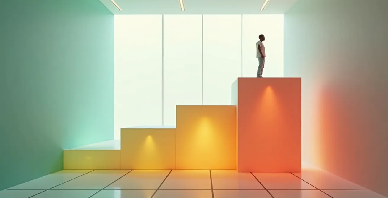 Visuelle Darstellung der drei Präventionsstufen im Gesundheitswesen: Prävention, Intervention und Rehabilitation als aufsteigende Stufen.