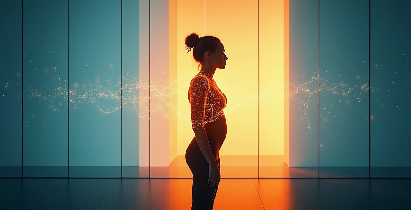 Abstrakte Visualisierung der Verbindung zwischen Nervensystem und emotionalen Zentren im Körper