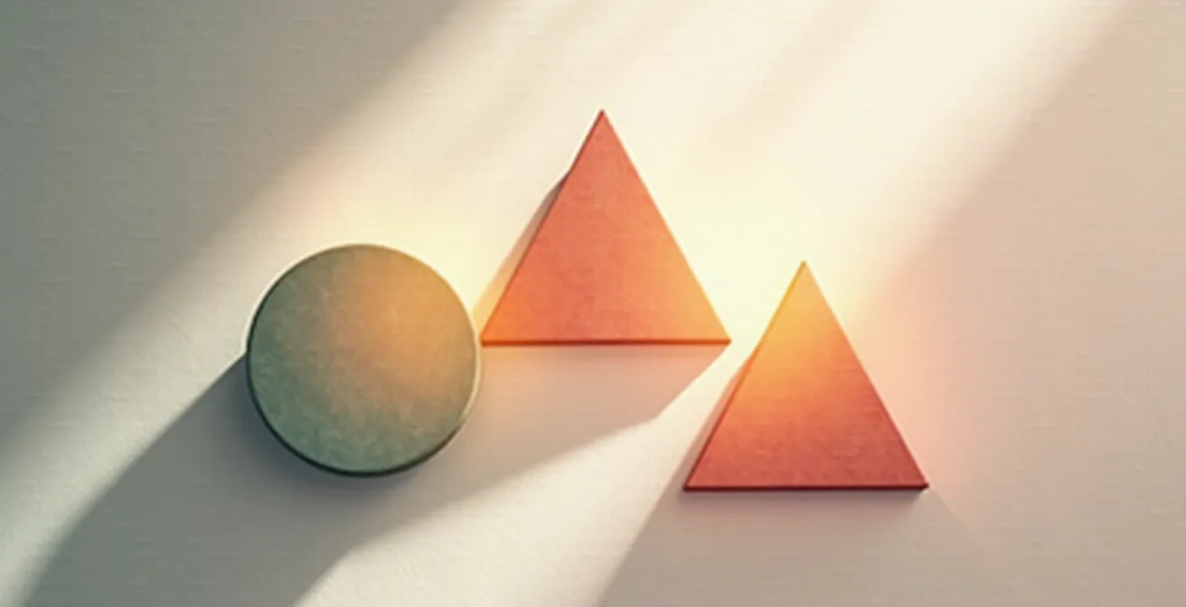 Abstraktes Konzept der Selbstreflexion zur Bestimmung des eigenen Stresstyps mit geometrischen Formen.