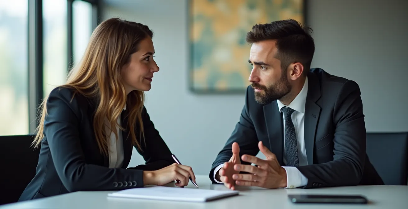 Geschäftliche Kommunikation mit verschiedenen Ebenen visualisiert durch Körpersprache